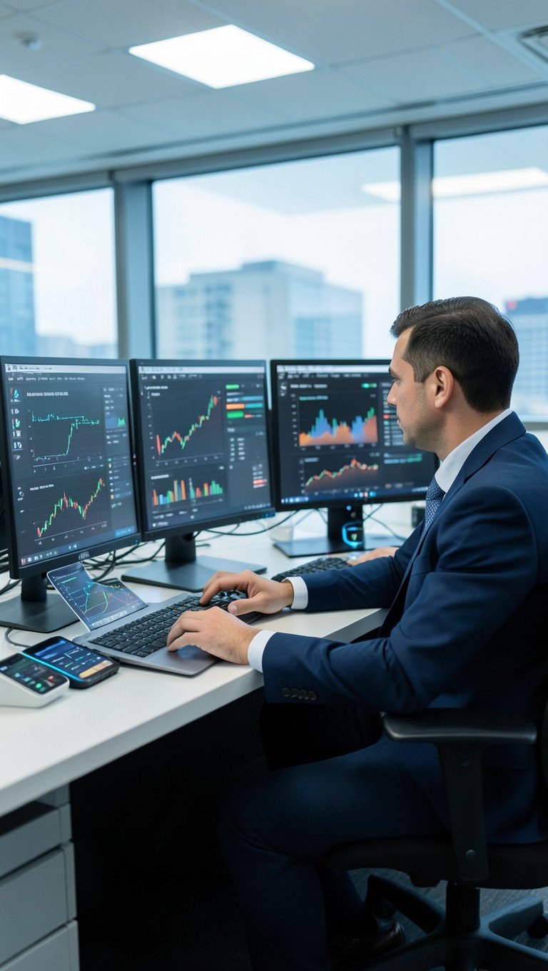 Analista financiero trabajando en dashboard